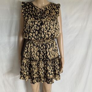 Adrienne Animal Print Ruffled Mini Dress Elastic Waist Lined Sz L